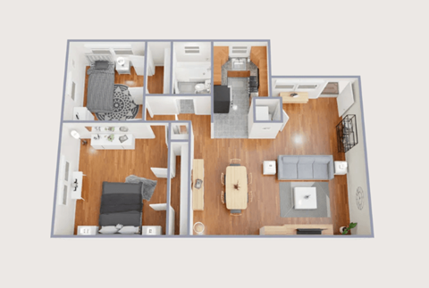 Floor plan for 2 beds, 1 bath, 900 sqft